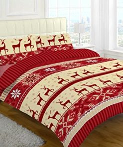 FoamTouch FoamTouch Comfort Foam Christmas Festive Xmas Reindeer Stage Nora Plum Duvet Cover with Pillowcase Set Luxury Flannelette Brushed 100% Cotton Duvet Cover Pillow CaseThermal Bedding Set